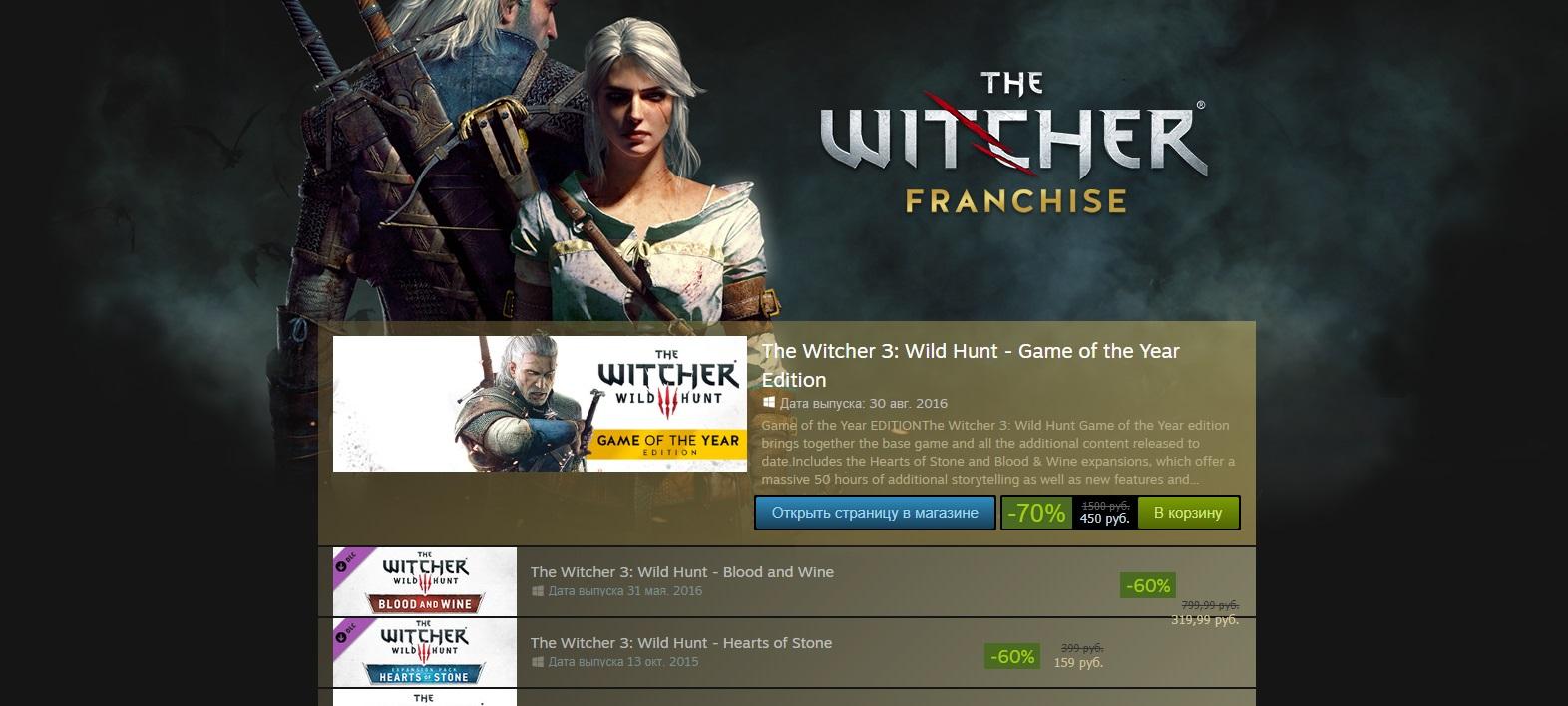 Супер распродажа Steam всей серии The Witcher